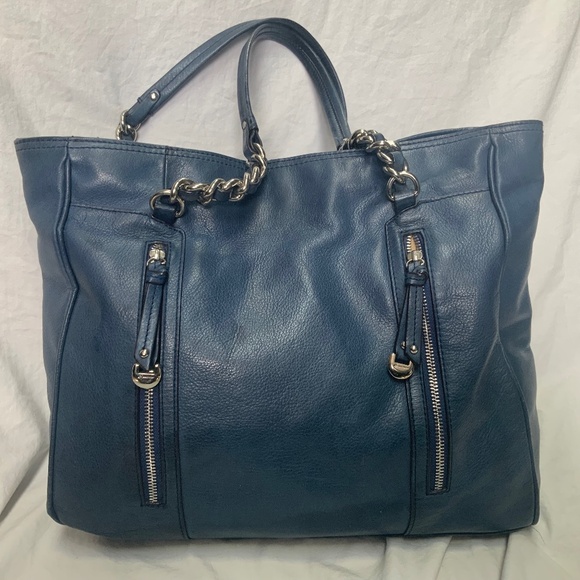 Blue Leather B.Makowsky Leather Shoulder Bag/Tote - Picture 1 of 10